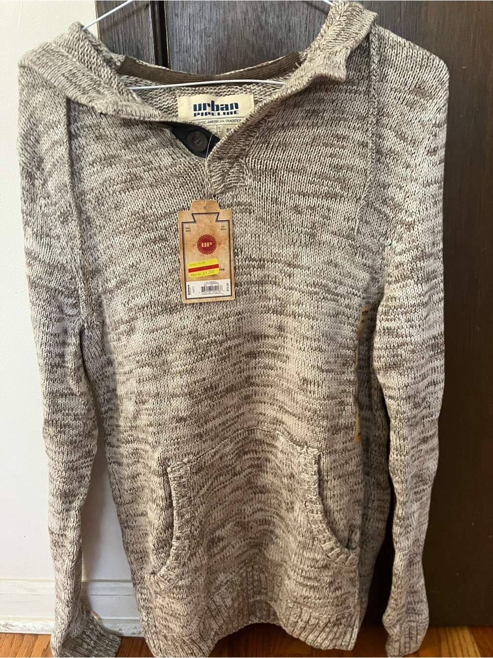 Urban Pipeline Hooded Henley Marled Knit Sweater S NWT
